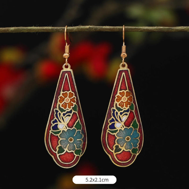 Buddha Stones Lotusvlinderbloem Koperlegering Verlichting Oorbellen - Rode bloem 5,2*2,1 cm - image 8