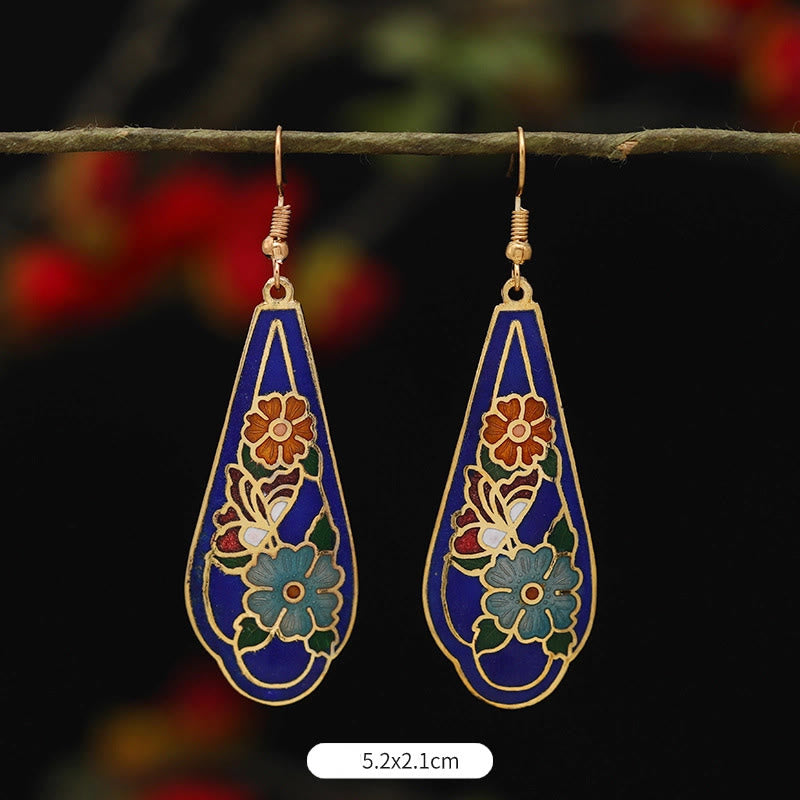 Buddha Stones Lotusvlinderbloem Koperlegering Verlichting Oorbellen - Blauwe bloem 5,2*2,1 cm - image 9