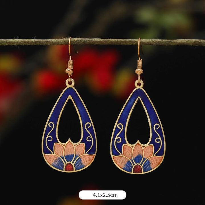 Buddha Stones Lotusvlinderbloem Koperlegering Verlichting Oorbellen - Blauwe lotus 4,1*2,5 cm - image 5