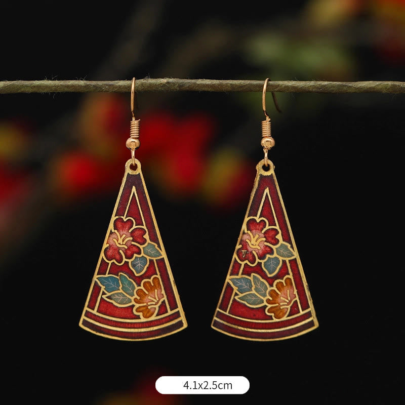 Buddha Stones Lotusvlinderbloem Koperlegering Verlichting Oorbellen - Driehoekige rode bloem 4,1*2,5 cm - image 11