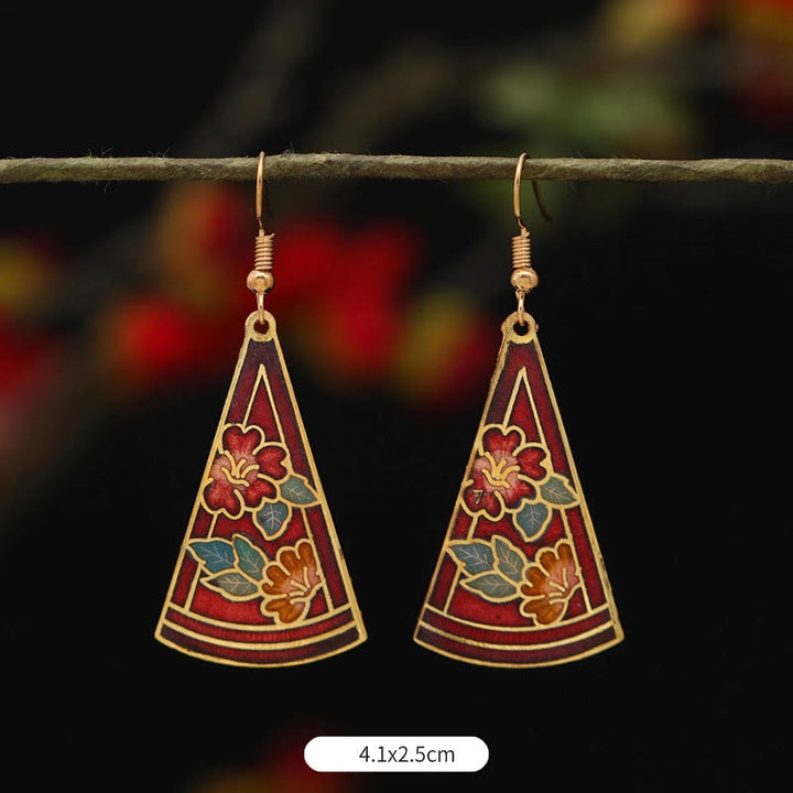 Buddha Stones Lotusvlinderbloem Koperlegering Verlichting Oorbellen - Driehoekige rode bloem 4,1*2,5 cm - image 11