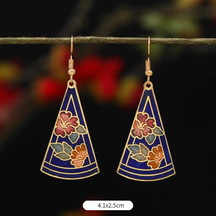 Buddha Stones Lotusvlinderbloem Koperlegering Verlichting Oorbellen - Driehoekige blauwe bloem 4,1*2,5 cm - image 12