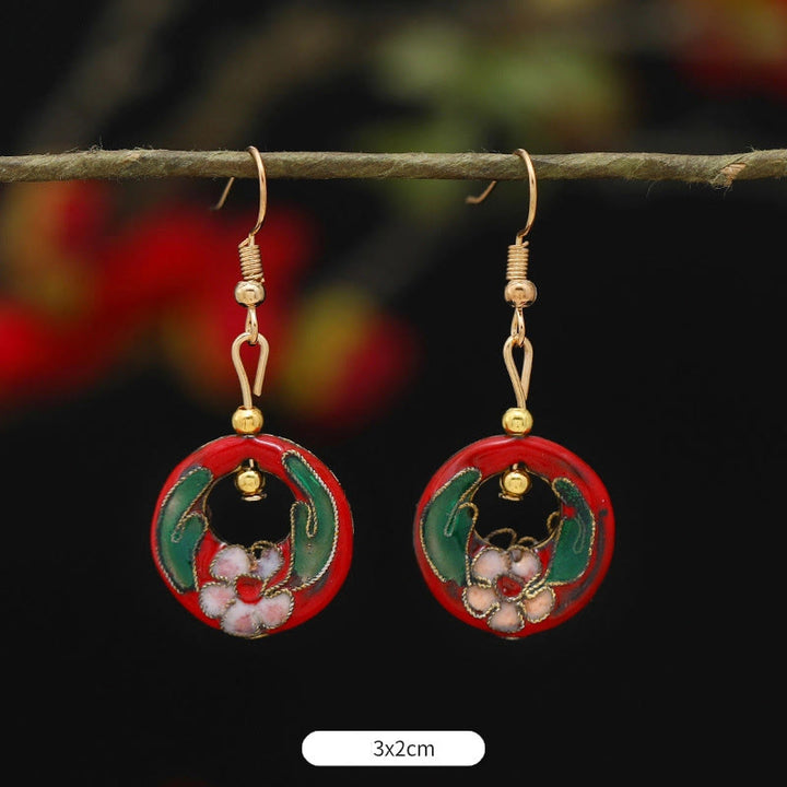 Buddha Stones Lotusvlinderbloem Koperlegering Verlichting Oorbellen - Ronde rode bloem 3*2 ​​cm - image 17