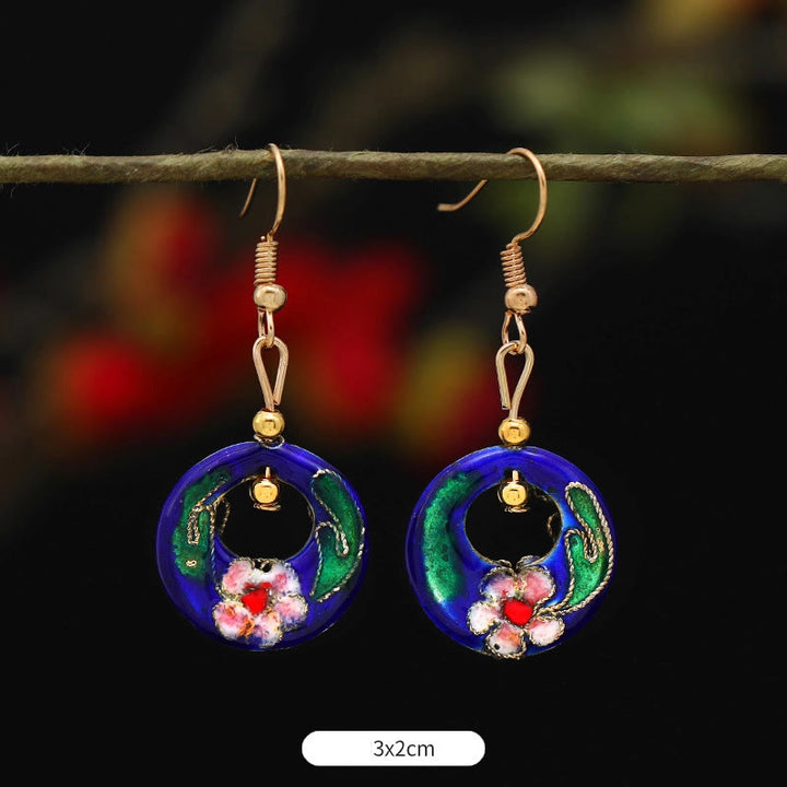 Buddha Stones Lotusvlinderbloem Koperlegering Verlichting Oorbellen - Ronde donkerblauwe bloem 3*2 ​​cm - image 18