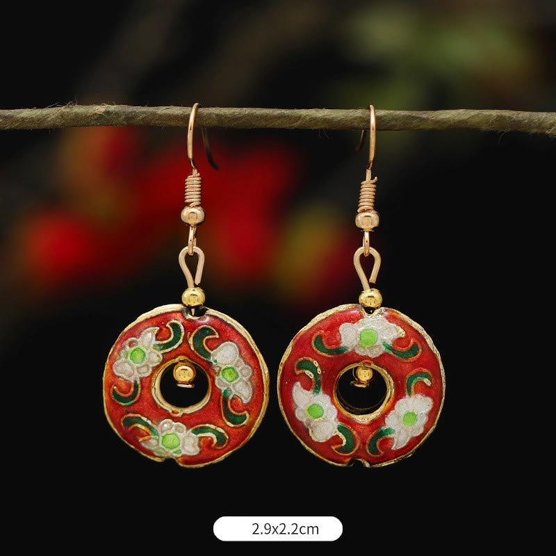 Buddha Stones Lotusvlinderbloem Koperlegering Verlichting Oorbellen - Rode bloemencirkel 2,9*2,2 cm - image 21