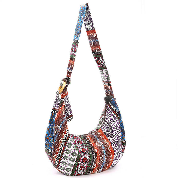 Buddha Stones Schoudertas (crossbody) met katoenen strepenprint - Oranje met witte strepen 44*10*25cm - image 0