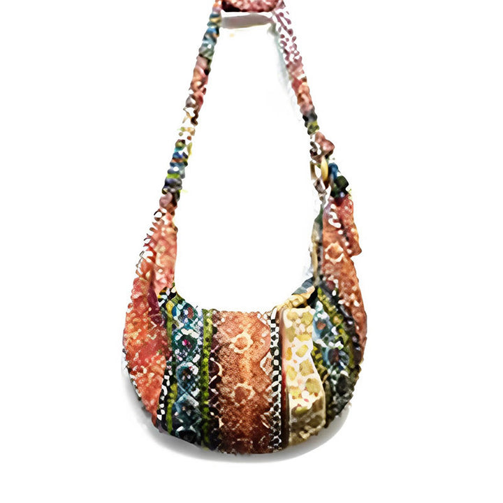Buddha Stones Schoudertas (crossbody) met katoenen strepenprint - Oranjebruine strepen 44*10*25cm - image 19
