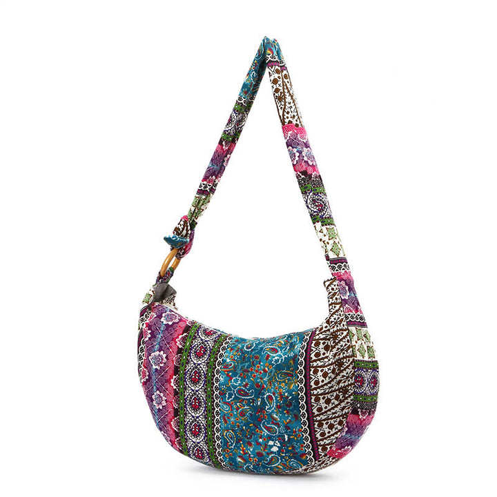 Buddha Stones Schoudertas (crossbody) met katoenen strepenprint - Blauwpaarse strepen 44*10*25cm - image 8