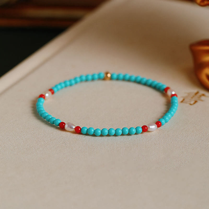 Buddha Stones Turquoise Rode Agaat Parel Kleine Kralen Armband - Rode agaat en turkoois (Polsomtrek 14-16 cm) - image 0