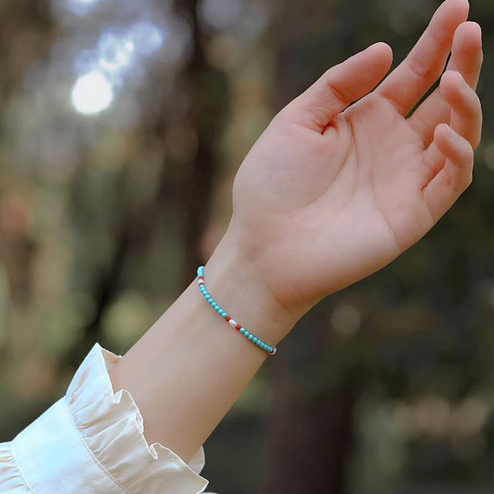 Buddha Stones Turquoise Rode Agaat Parel Kleine Kralen Armband - image 3