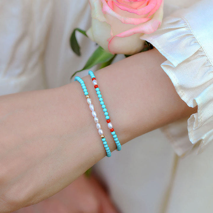 Buddha Stones Turquoise Rode Agaat Parel Kleine Kralen Armband - image 12