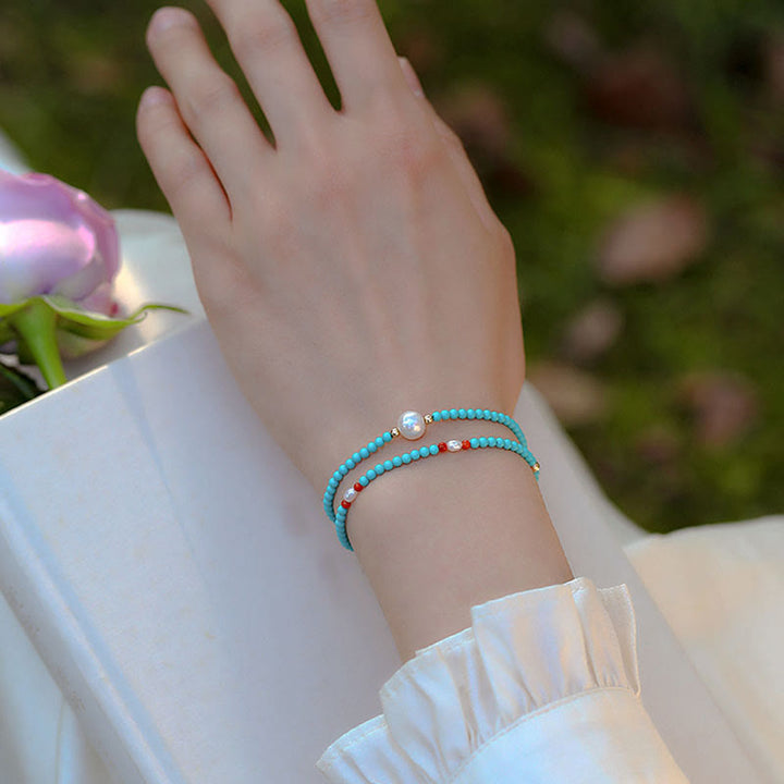 Buddha Stones Turquoise Rode Agaat Parel Kleine Kralen Armband - image 10