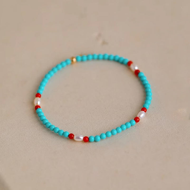 Buddha Stones Turquoise Rode Agaat Parel Kleine Kralen Armband - image 2
