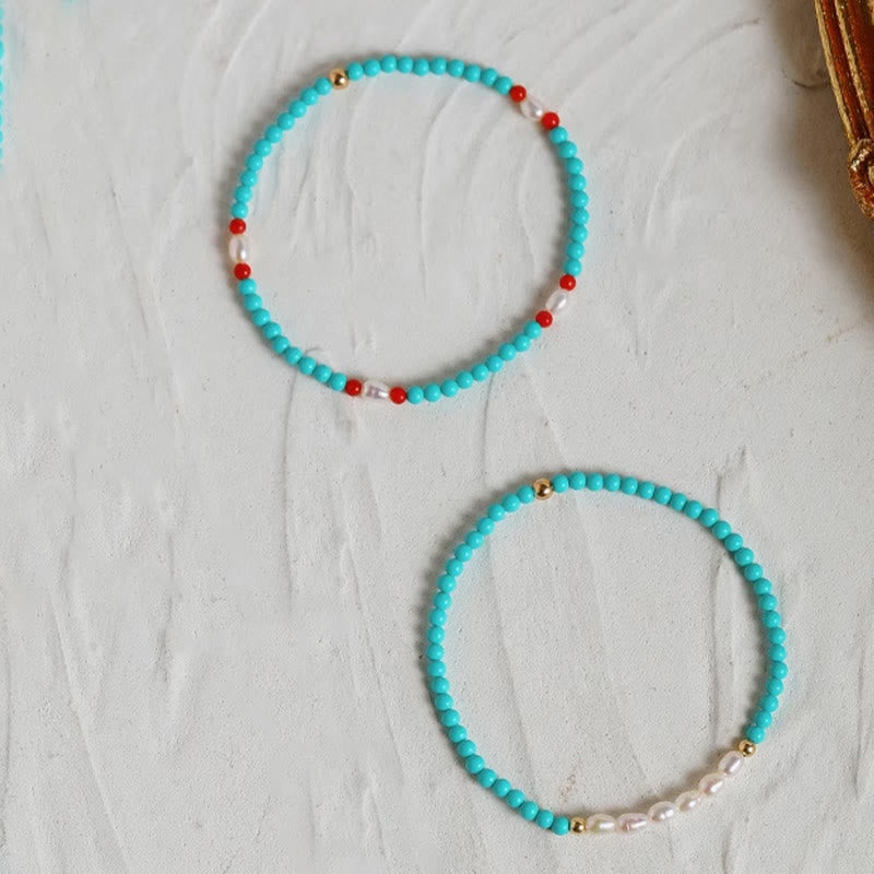Buddha Stones Turquoise Rode Agaat Parel Kleine Kralen Armband - image 17