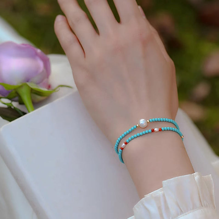 Buddha Stones Turquoise Rode Agaat Parel Kleine Kralen Armband - image 14