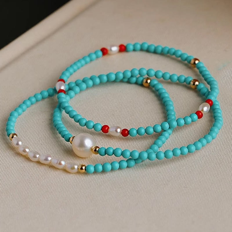 Buddha Stones Turquoise Rode Agaat Parel Kleine Kralen Armband - image 1