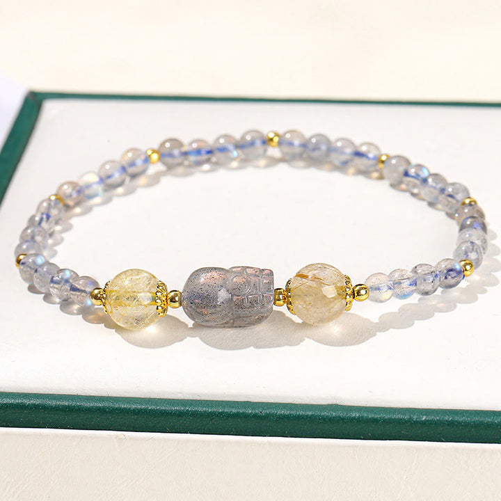 Buddha Stones Maansteen Aardbeikwarts Toermalijn PiXiu Genezende Armband - image 1
