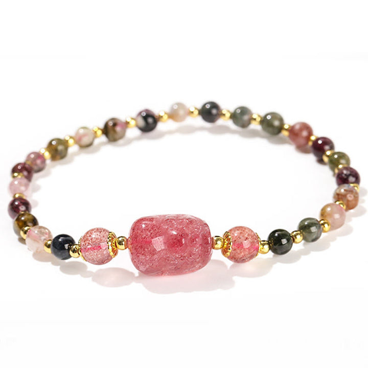 Buddha Stones Maansteen Aardbeikwarts Toermalijn PiXiu Genezende Armband - image 9
