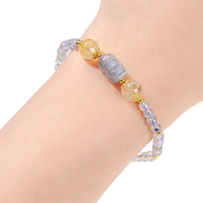 Buddha Stones Maansteen Aardbeikwarts Toermalijn PiXiu Genezende Armband - image 2