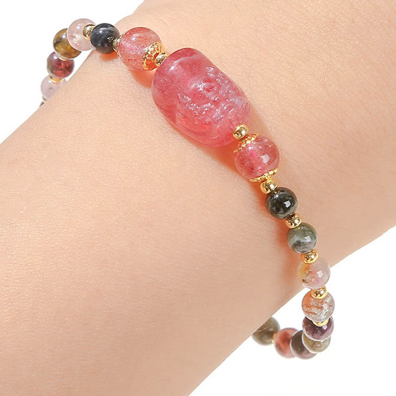 Buddha Stones Maansteen Aardbeikwarts Toermalijn PiXiu Genezende Armband - image 10