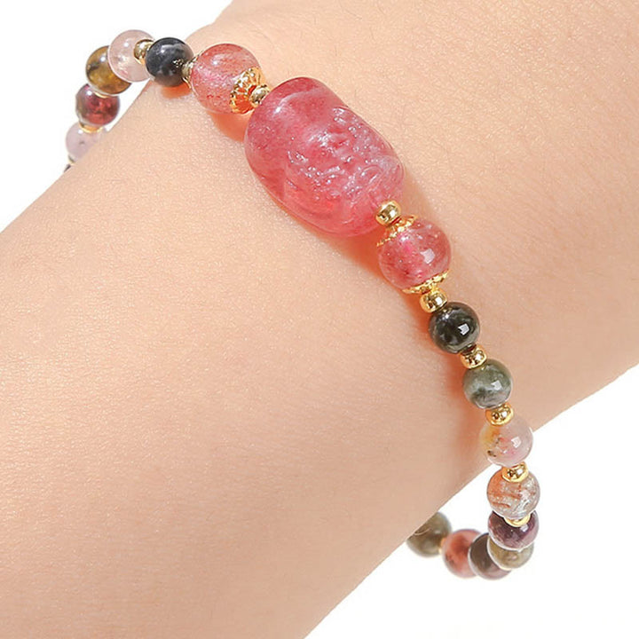 Buddha Stones Maansteen Aardbeikwarts Toermalijn PiXiu Genezende Armband - image 10