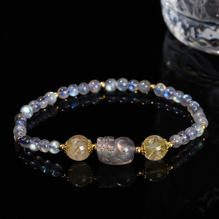 Buddha Stones Maansteen Aardbeikwarts Toermalijn PiXiu Genezende Armband - Maansteen (Polsomtrek 14-16 cm) - image 0