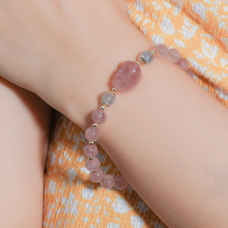 Buddha Stones Maansteen Aardbeikwarts Toermalijn PiXiu Genezende Armband - image 5