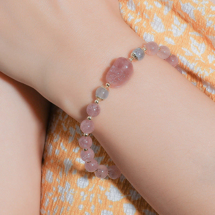 Buddha Stones Maansteen Aardbeikwarts Toermalijn PiXiu Genezende Armband - image 5