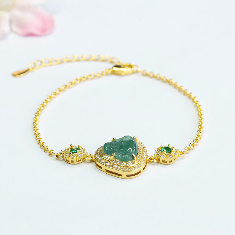 Buddha Stones Lachende Boeddha groene jade zirkoon geluksketting Armband - Jade (Polsomtrek 14 cm) - image 0