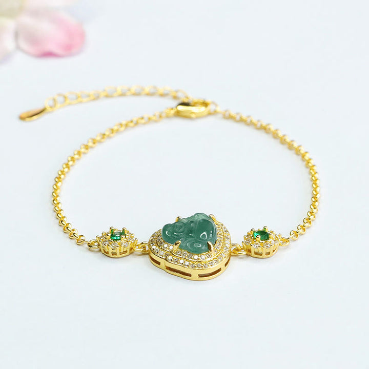 Buddha Stones Lachende Boeddha groene jade zirkoon geluksketting Armband - Jade (Polsomtrek 14 cm) - image 0