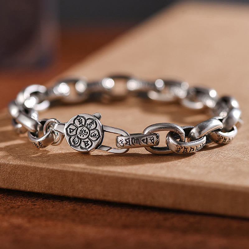 Buddha Stones Armband van 925 sterling zilver met de tekst "Zes Ware Woorden, Wijsheid en Kalmte". - 21 cm, geschikt voor een Polsomtrek van 19-20 cm. - image 0