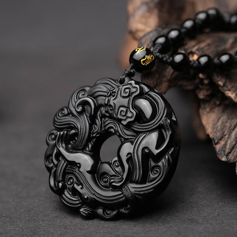 Buddha Stones Natuurlijke zwarte obsidiaan vredesgesp PiXiu Ketting - image 1