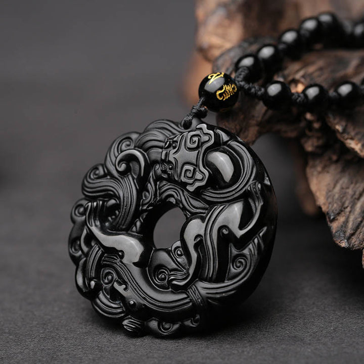 Buddha Stones Natuurlijke zwarte obsidiaan vredesgesp PiXiu Ketting - image 1