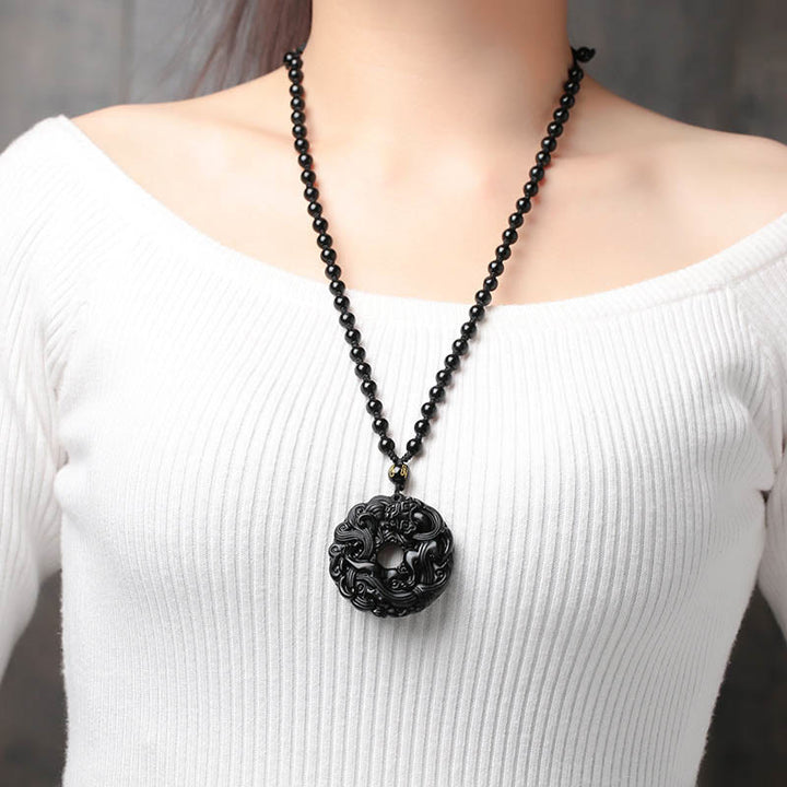 Buddha Stones Natuurlijke zwarte obsidiaan vredesgesp PiXiu Ketting - image 8