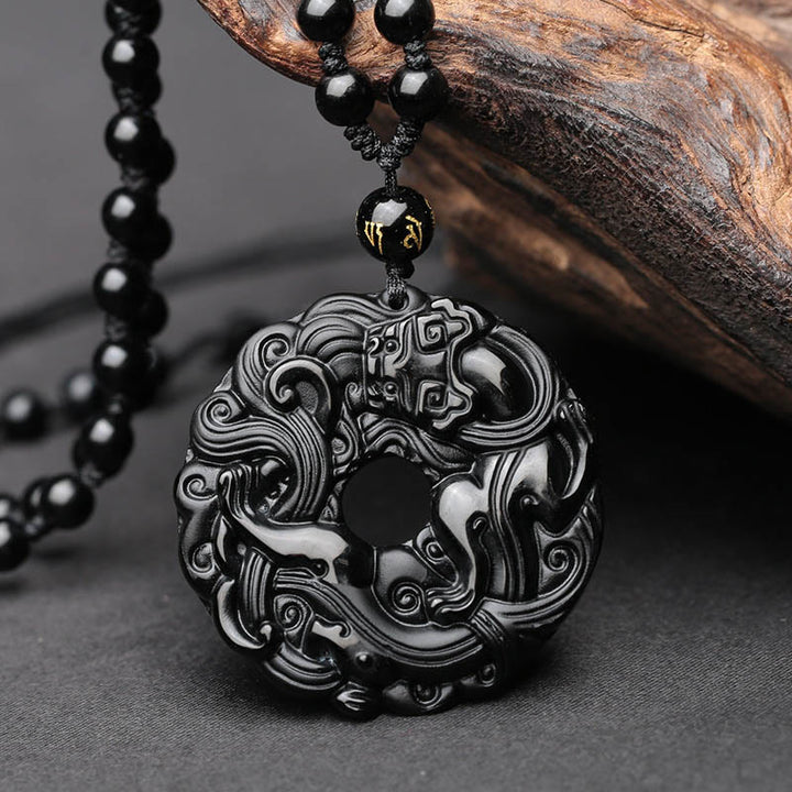 Buddha Stones Natuurlijke zwarte obsidiaan vredesgesp PiXiu Ketting - Zwarte obsidiaan - image 0