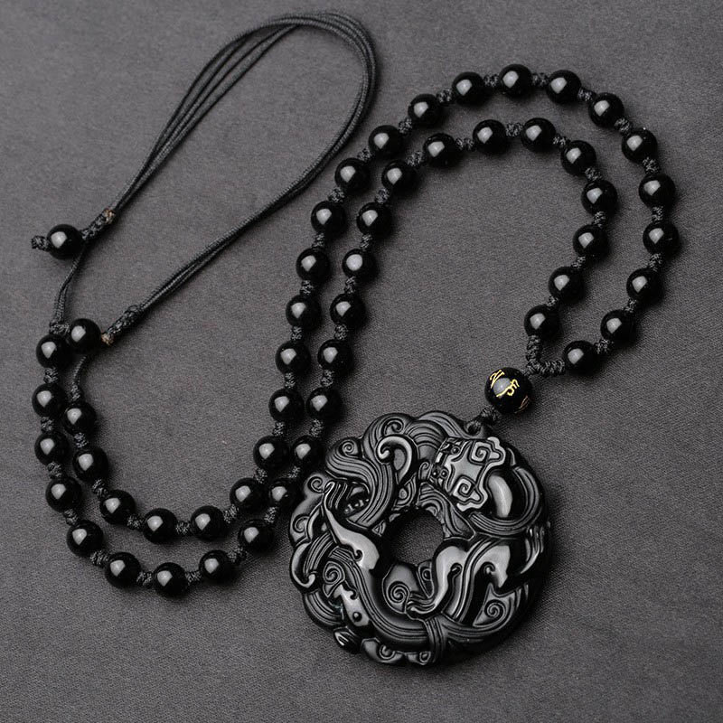 Buddha Stones Natuurlijke zwarte obsidiaan vredesgesp PiXiu Ketting - image 2