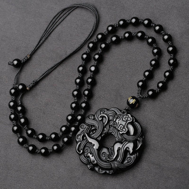 Buddha Stones Natuurlijke zwarte obsidiaan vredesgesp PiXiu Ketting - image 2