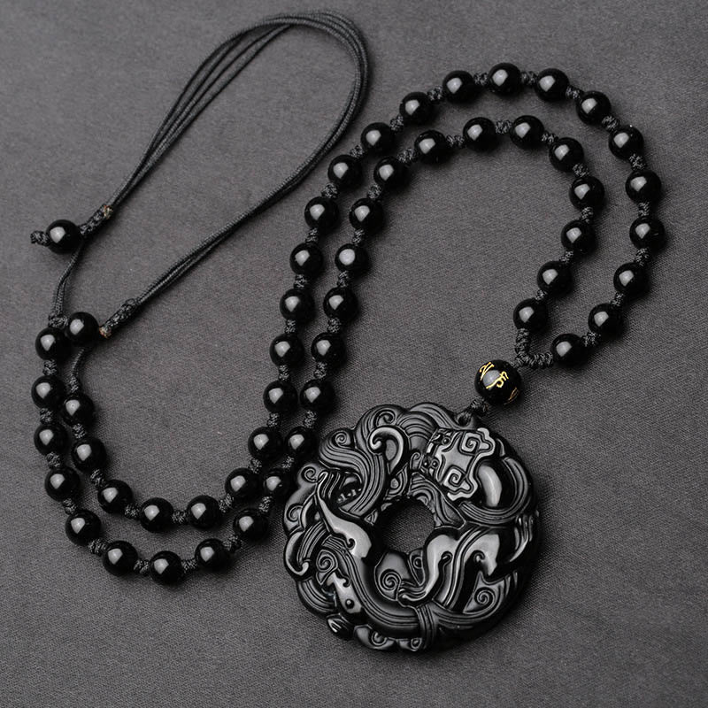 Buddha Stones Natuurlijke zwarte obsidiaan vredesgesp PiXiu Ketting - image 3