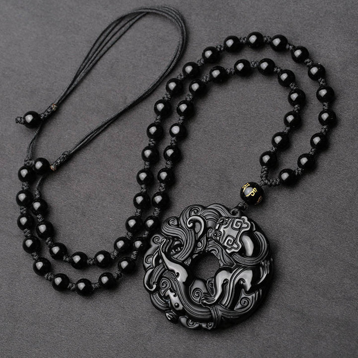 Buddha Stones Natuurlijke zwarte obsidiaan vredesgesp PiXiu Ketting - image 3