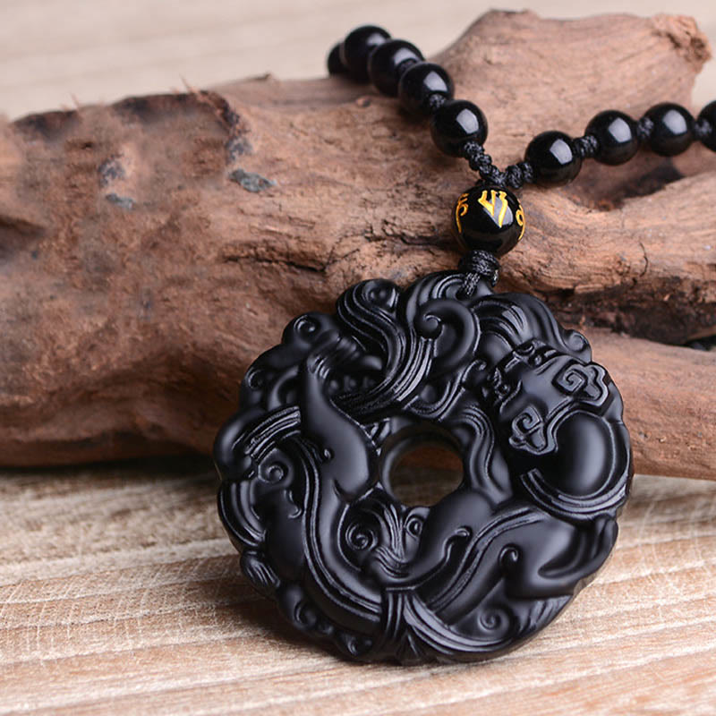 Buddha Stones Natuurlijke zwarte obsidiaan vredesgesp PiXiu Ketting - image 11