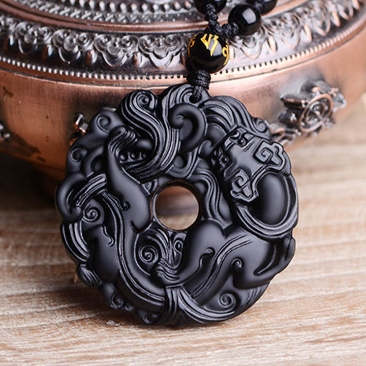 Buddha Stones Natuurlijke zwarte obsidiaan vredesgesp PiXiu Ketting - image 15