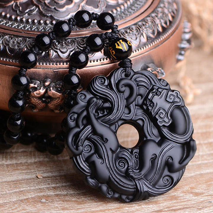 Buddha Stones Natuurlijke zwarte obsidiaan vredesgesp PiXiu Ketting - image 12