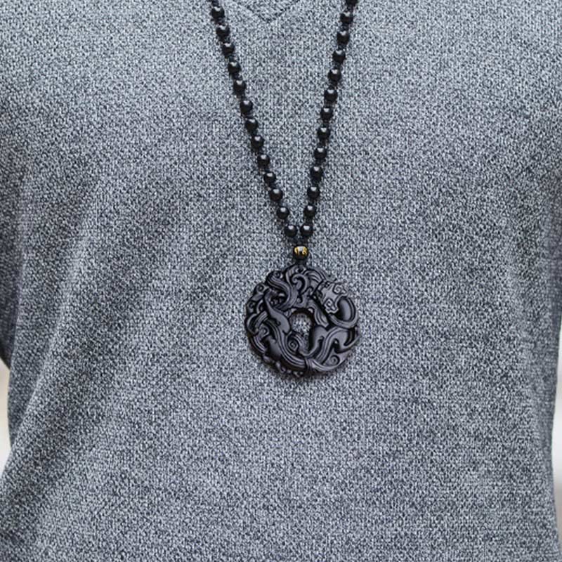 Buddha Stones Natuurlijke zwarte obsidiaan vredesgesp PiXiu Ketting - image 14