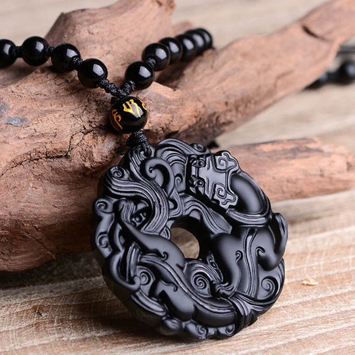 Buddha Stones Natuurlijke zwarte obsidiaan vredesgesp PiXiu Ketting - image 13