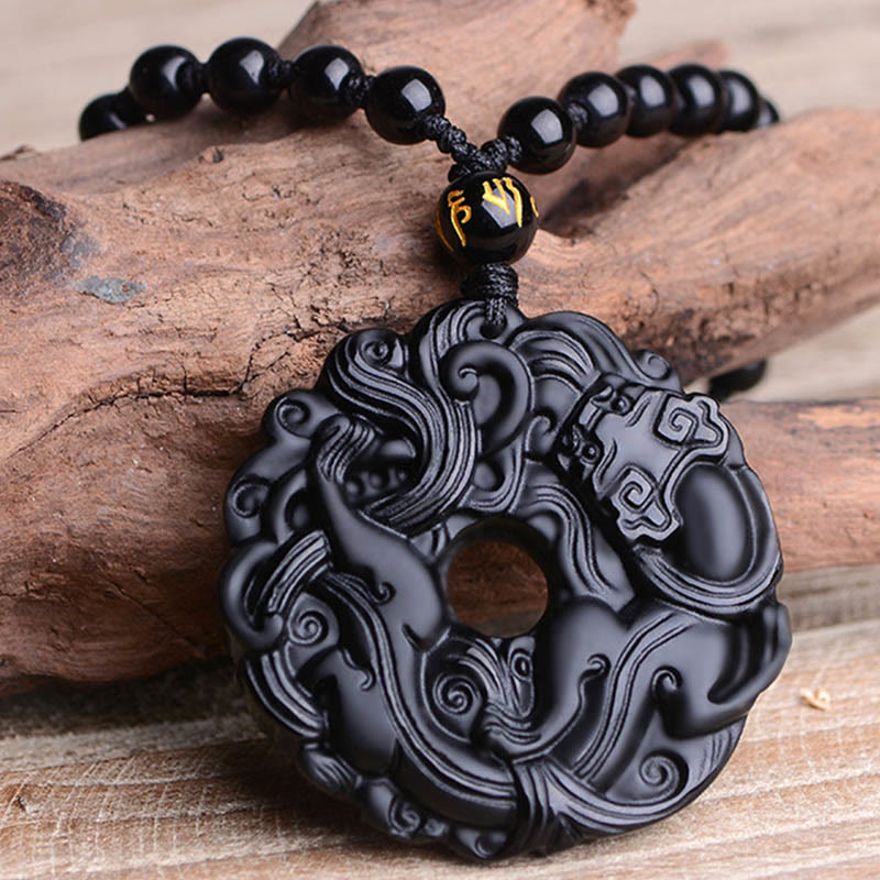 Buddha Stones Natuurlijke zwarte obsidiaan vredesgesp PiXiu Ketting - image 10