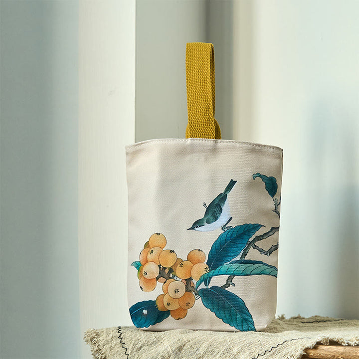 Buddha Stones Loquat Bird Canvas Handtas - Misquat en vogel 15*8*22cm - image 0