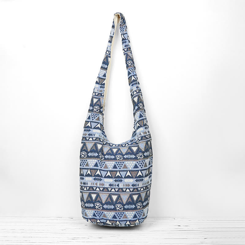 Buddha Stones Schoudertas (crossbody) met Schoudertas strepen - Blauwgrijze strepen met patroon 36*19*34cm - image 0