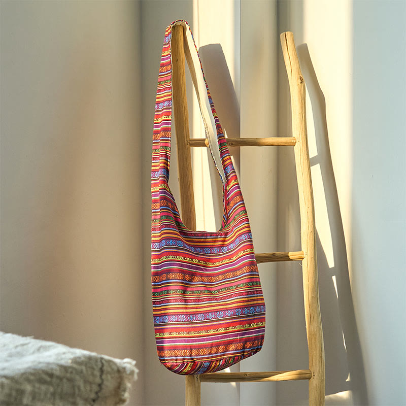 Buddha Stones Schoudertas (crossbody) met Schoudertas strepen - Rode strepen 36*19*34cm - image 1