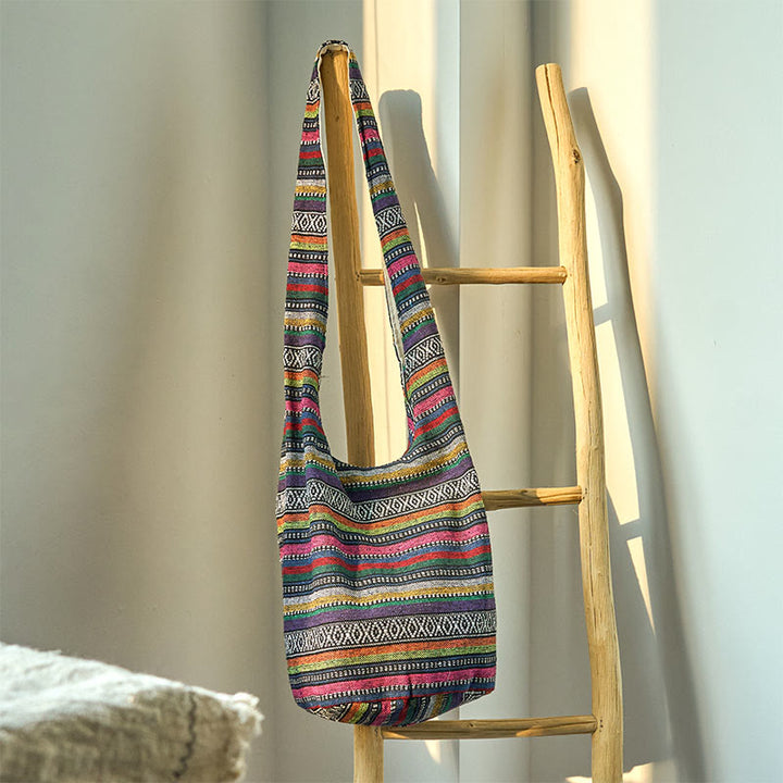 Buddha Stones Schoudertas (crossbody) met Schoudertas strepen - Roze met donkere strepen 36*19*34cm - image 9