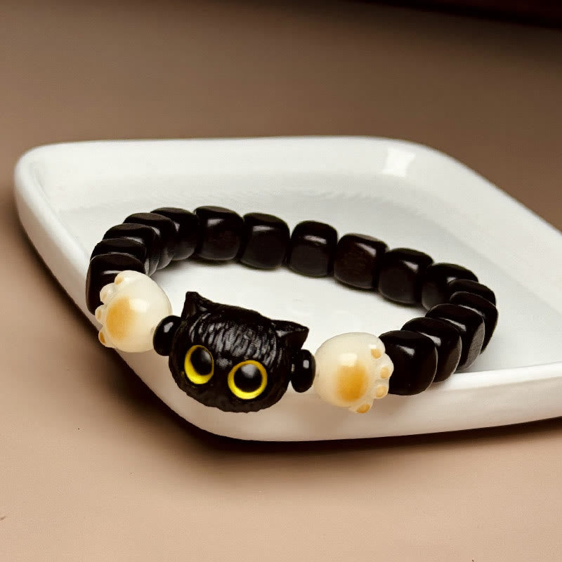 Buddha Stones Ebbenhouten schattige kattenarmband met Bodhizaadpootjes en Armband - Ebbenhout (Polsomtrek 14-16 cm) - image 0